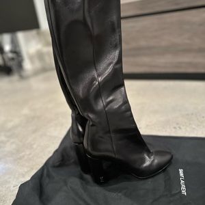 Saint Laurent Women Black Leather Heels Boots Size: 40